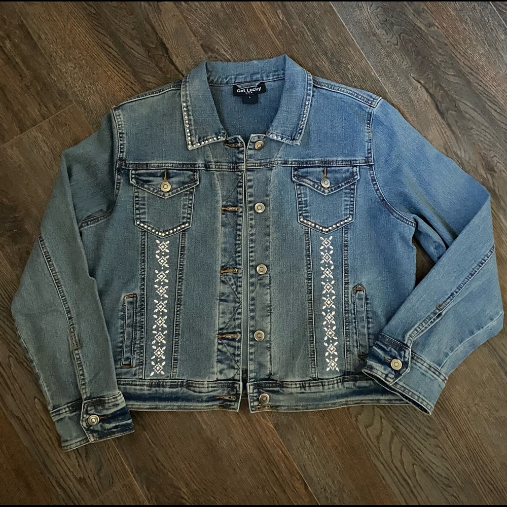 Rhinestone studded denim jean jacket